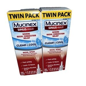 Mucinex Sinus Max 12 Hour Decongestant Clear Cool Nasal Spray Twin x2 04/2027